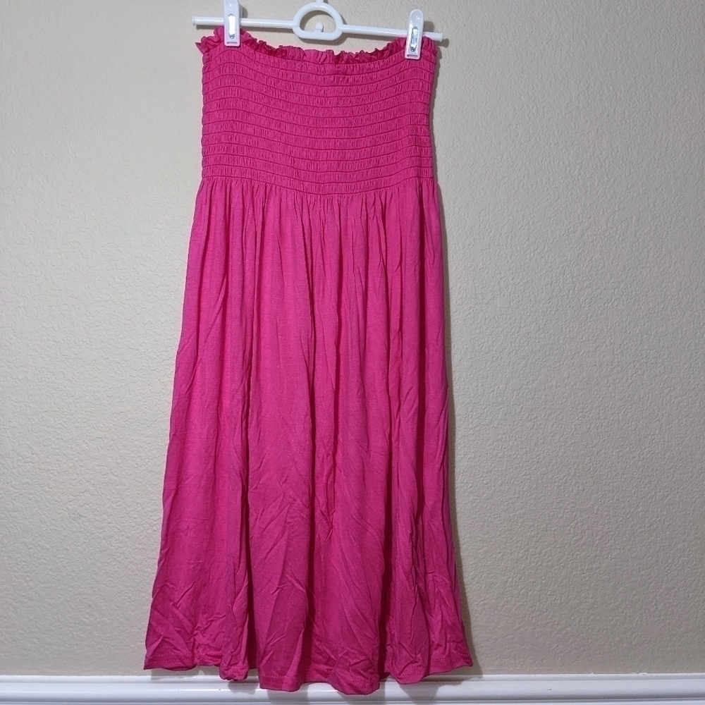 Pink Strapless Summer Beach Casual Dress